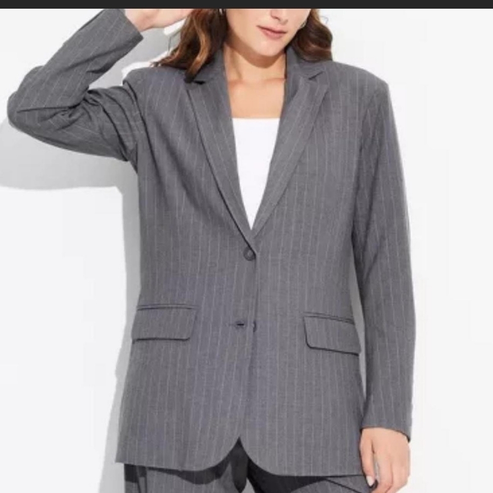 Wild Fable XXL Pinstripe Gray/White Double Button Oversized Blazer - Size XXL